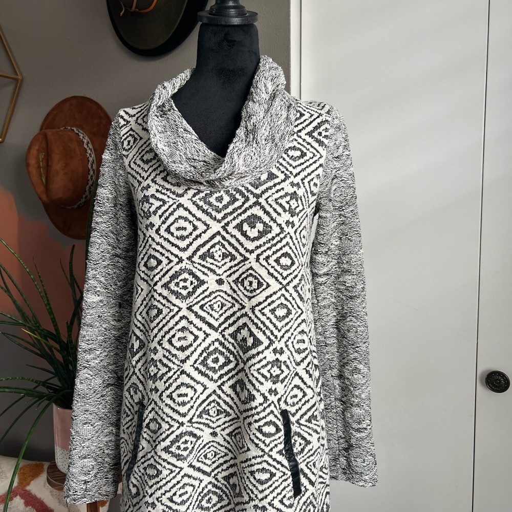 Anthropologie Black & White Geometric Cowl Neck Sweater
